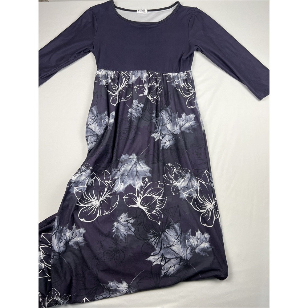 Jaam Apparel Inc. Women's Purple Floral Leaf Dress Mid Sleeve Size Medium